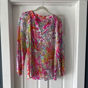 Lilly Pulitzer Silk Elsa blouse Scuba to Cuba